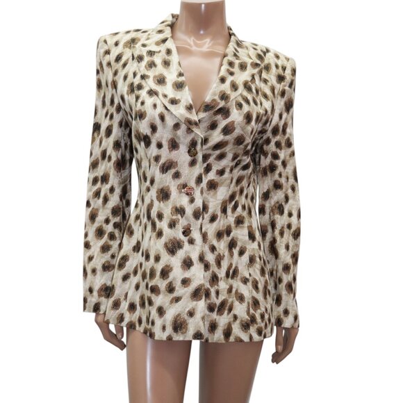 ESCADA Chic Animal Print Leopard Print Tailored Statement Blazer Jacket S-M - Picture 2 of 6